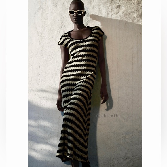 Zara STRIPED RUSTIC DRESS - Picture 3 of 7